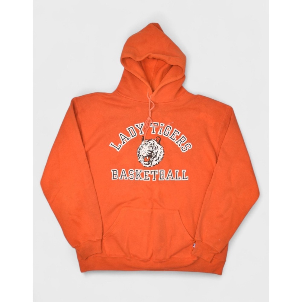 Vintage Russell Athletic Hoodie Womens XL Orange Lady Tigers Basketball USA